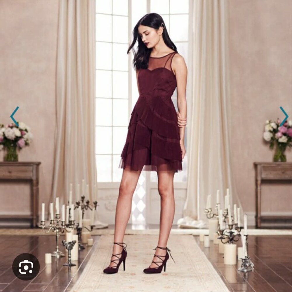 NWT Lauren Conrad Runway Tiered Ruffle Dress – Size 0 – Purply Maroon